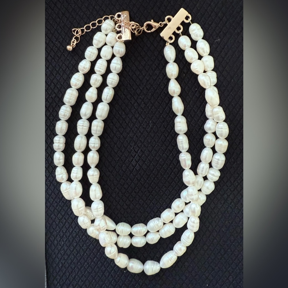 Three-Strand Faux Pearl Statement Necklace